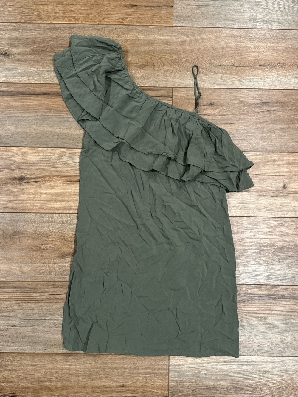 SPLENDID Green Boho One Shoulder Ruffle Dress | Size Small